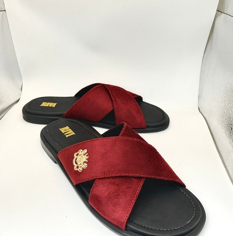 Cross Strap Velvet Phoenix Slides