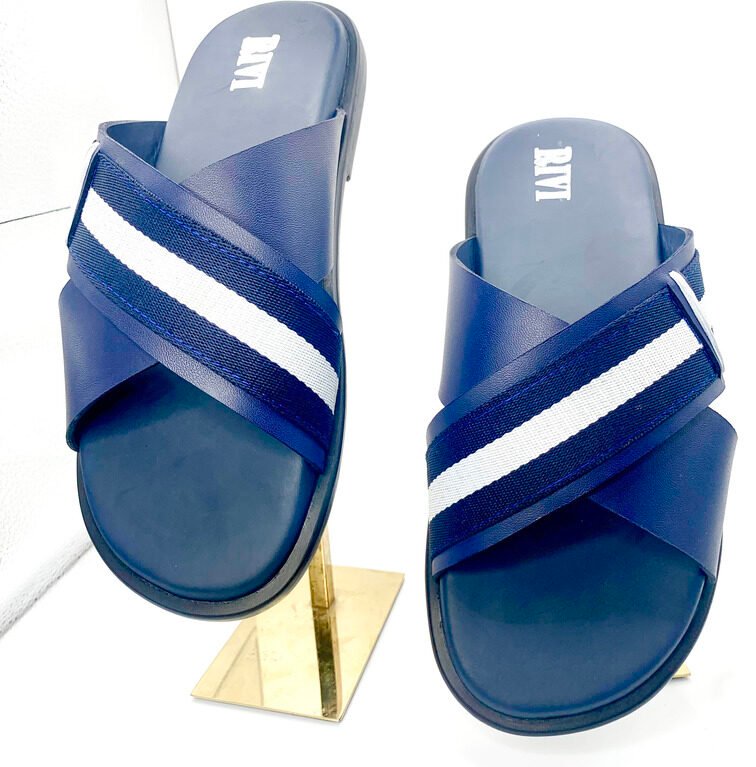 Criss Cross Flat Slides (Navy Blue)