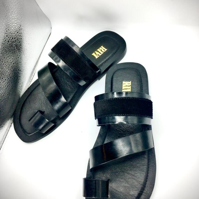 V-Strap Suede-Strip Slippers