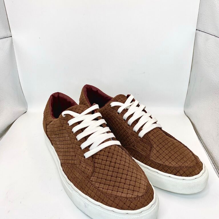 Low-Top Sneakers - Brown (Embossed Basket-Weave Leather)
